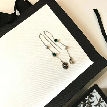 

Women Asymmetric pendant ear line Small daisy flower tassel earrings S925 Sterling silver Jewelry Classical charm Valentine gift