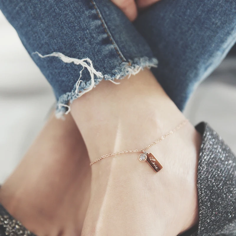 YUN RUO Cubic Zircon Love Envelope Anklet Fashion Rose Gold Color Woman Gift Titanium Steel Jewelry Never Fade Drop Shipping YUN RUO Cubic Zircon Love Envelope Anklet Fashion Rose Gold Color Woman Gift Titanium Steel Jewelry Never Fade Drop Shipping