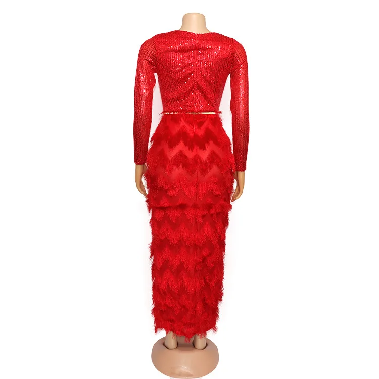 Tassel Sequined New Style Classic African Dresses For Women Dashiki Maxi Dress African Long Sleeve Long Dresses Africa Clothes