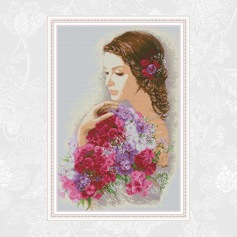 

Beauty and flowers Patterns Chinese Cross Stitch kit Counted Printed on Canvas DMC 11CT 14CT Needlework Embroidery Painting
