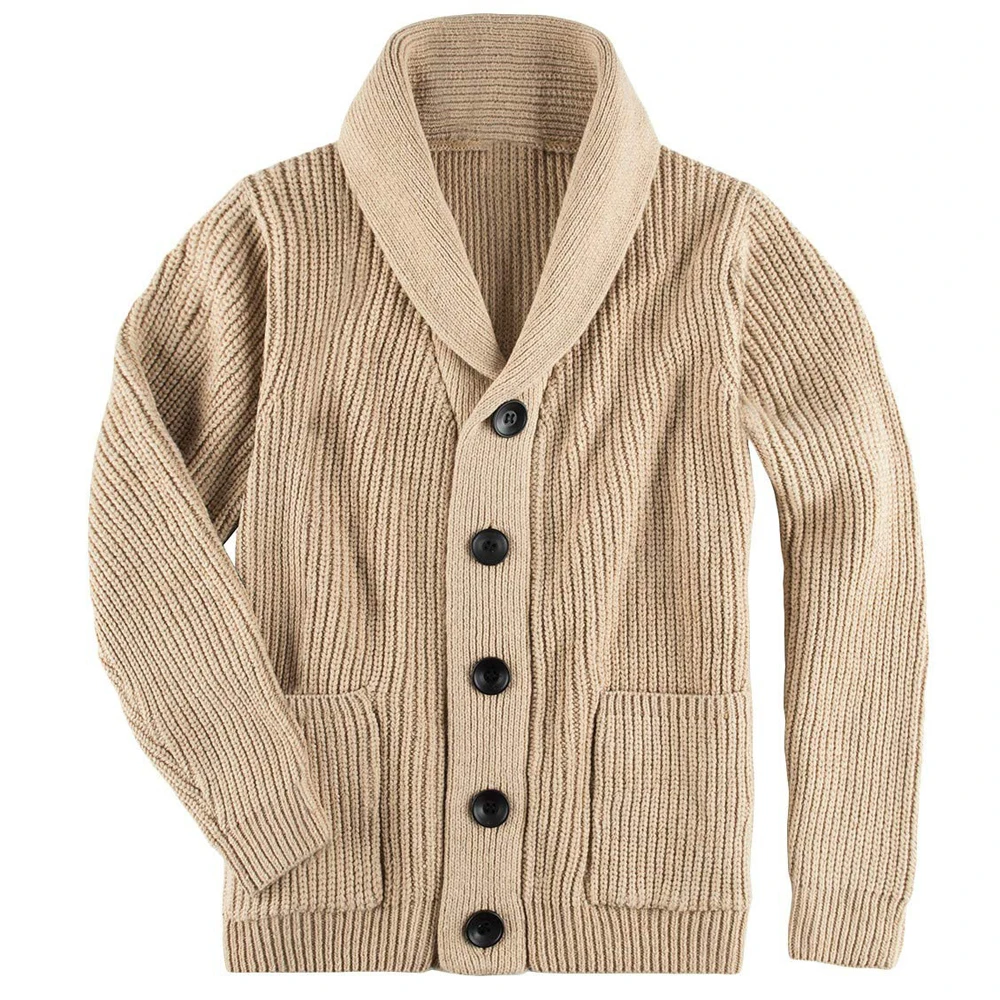 Недорогой Повседневный трикотажный свитер пальто для мужчин Однобортный Теплый