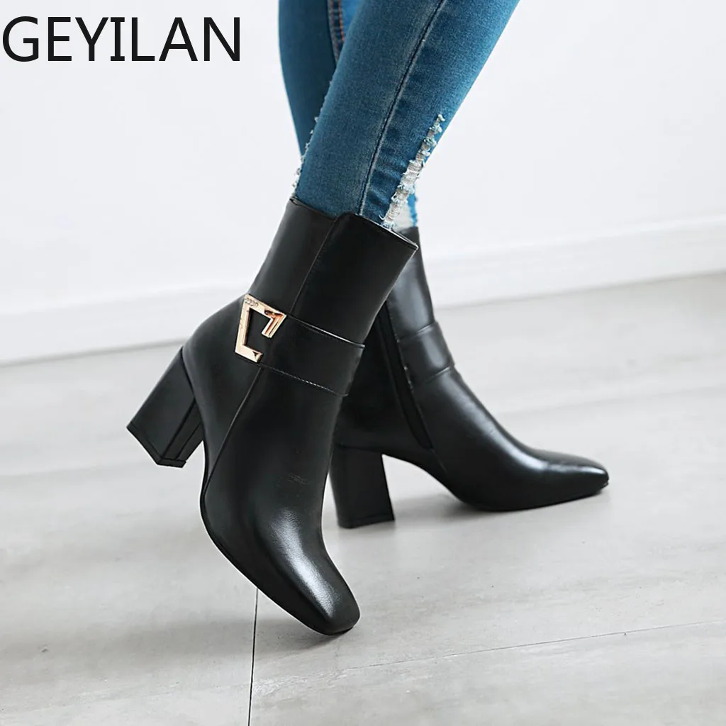 

2019 Motorcycle Western Cowboy Boots Women Leather Short Cossacks High Heels Cowgirl Booties Ankle botas Shoes#3