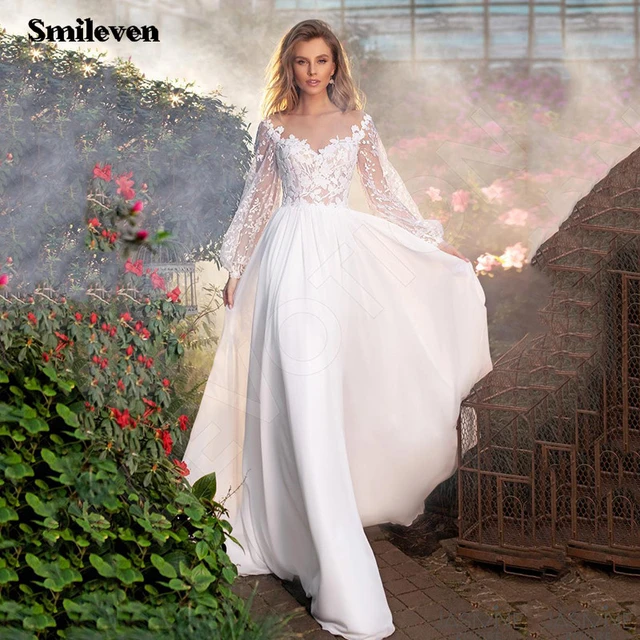Smileven-レースのウェディングドレス,自由奔放に生きるスタイル,長袖