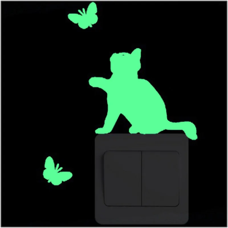 Зеленый светильник светится в темноте мультфильм сказочное животное Луна Звезда переключатель наклейки настенные декоративные наклейки для дома детская комната украшения - Цвет: cat 4