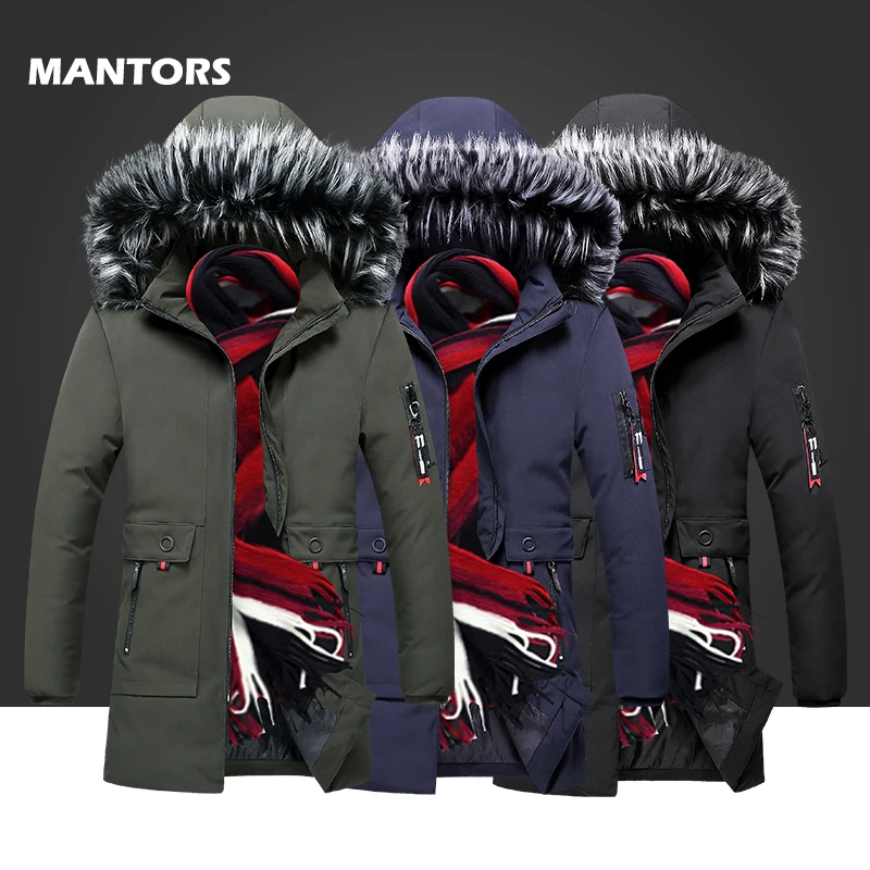 

2019 Men's Hooded Long Jacket Warm Parkas Winter Fleece Fur Collar Windbreakers Men Streetwear Solid Color Parkas Overcoats