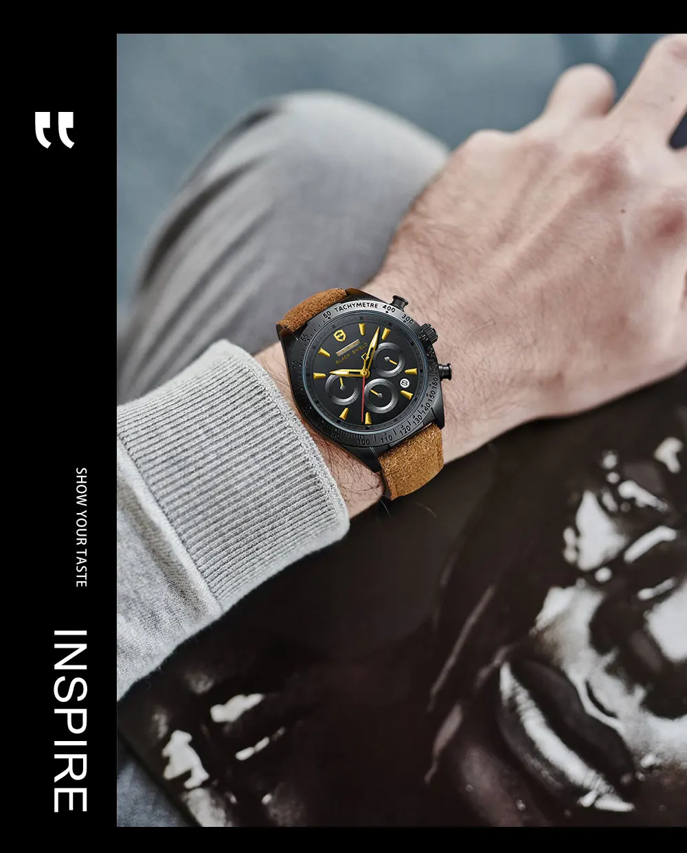 2022 Ever Move Men's Sports Chronograph  Luxury Literal Business Style Multifunctional Leather Real Nail Quartz Watch