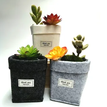 

Gray/White Felt Flower Pots Mini Succulents Planter Pot Letters Print Reuseable Multifunction Storage Bag Home Desktop Flowerpot