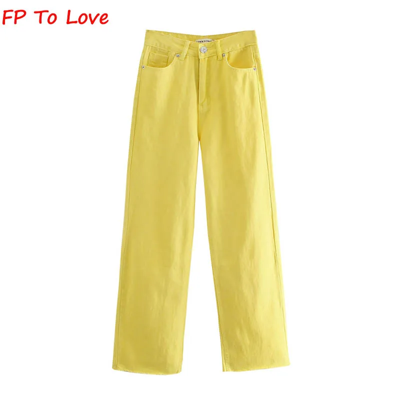 FP To Love Woman Vintage Wide Leg Pants Jeans Hot Pink Green Blue Yellow 2021 Autumn Spring Street New Arrivals Trousers white jeans