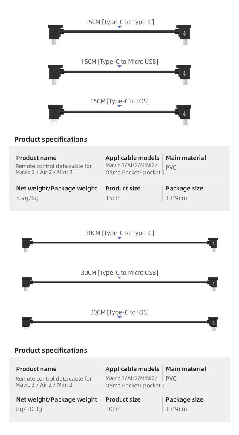 Description Picture 3 of itemOTG Data Cable For DJI MAVIC 3/Air 2/2S/Mini 2/MINI 3 PRO Drone RC-N1 RC-N2 IOS Type-C Micro-USB Wire Connector Accessory