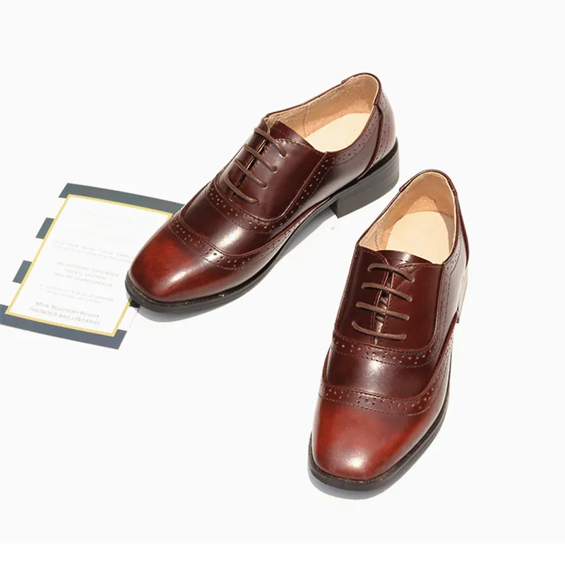 Handmade Big Size 32-42 Women Oxfords Shoes Vintage Genuine Leather Brogues Oxford Shoes For Woman British Carved Ladies Oxfords (26)