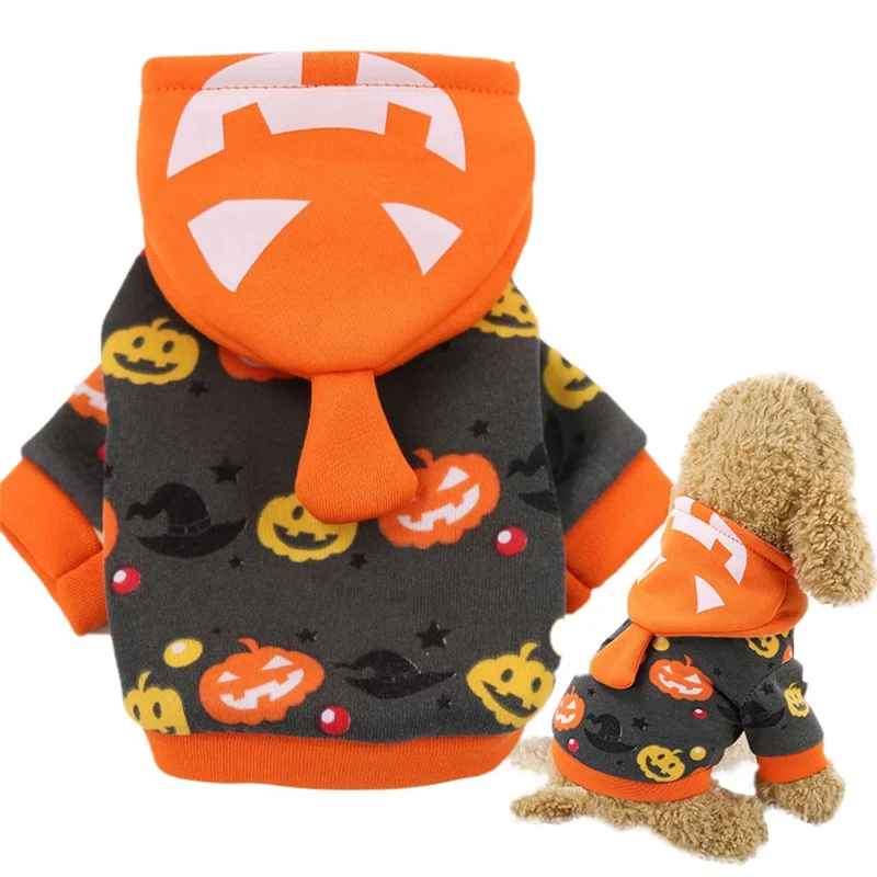 

Dog Clothes Pet Halloween Grey Ha Pumpkin Smashed Sweater Hoodie For Dog Cosplay Coral Cotton Costume Winter Warm Hooded Tops w