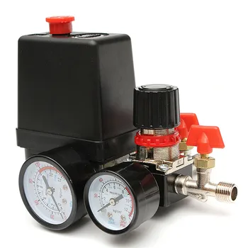 

120psi Air Compressor Pressure Valve Switch Manifold Relief Regulator Gauges Lighting Accessories Switch Aluminum Alloy Bracket
