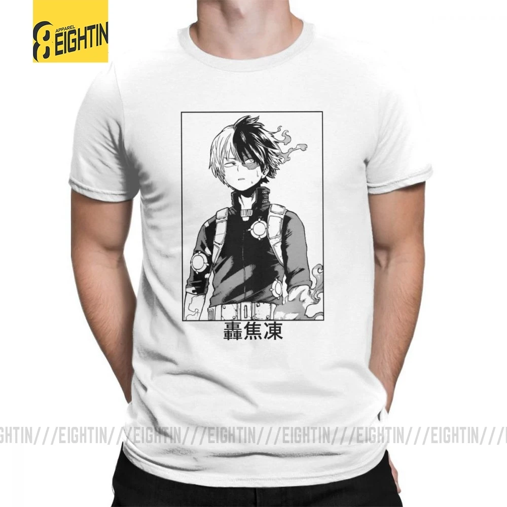 Todoroki Shoto My Hero Academy футболки из очищенного хлопка классические мужские футболки большого размера Футболки с коротким рукавом Популярные Мультяшные - Цвет: Белый