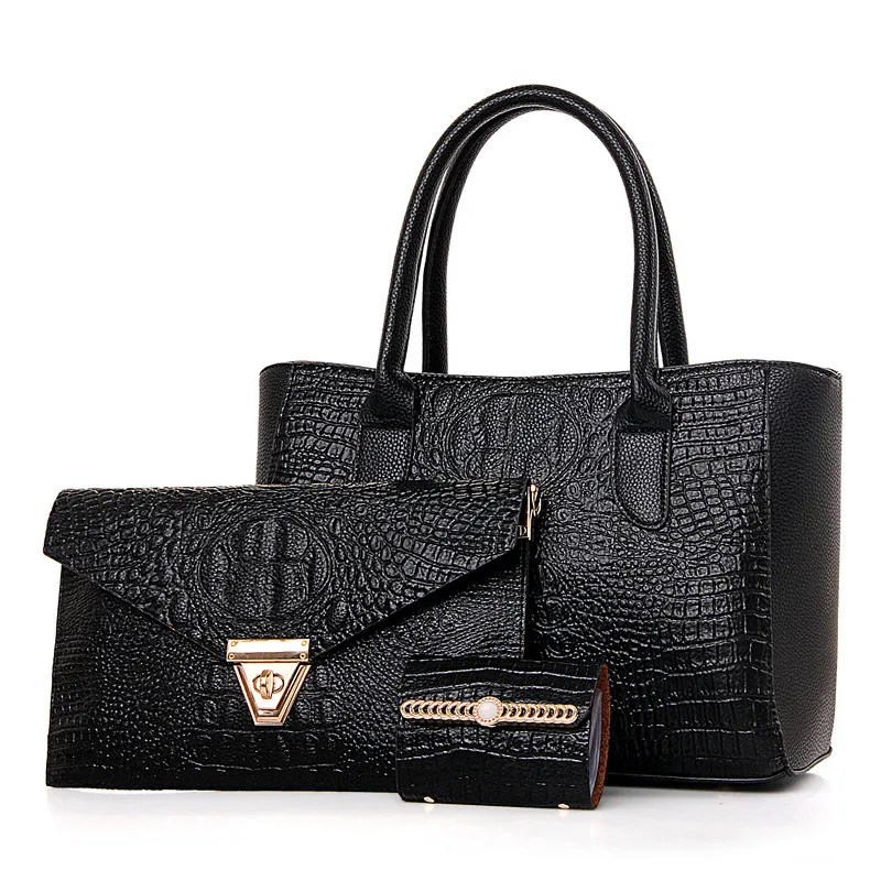 

2019 Europe And America New Style WOMEN'S Bag Fashion Crocodile Pattern Embossed Three-piece Set WOMEN'S Bag Picture Handbag Cro