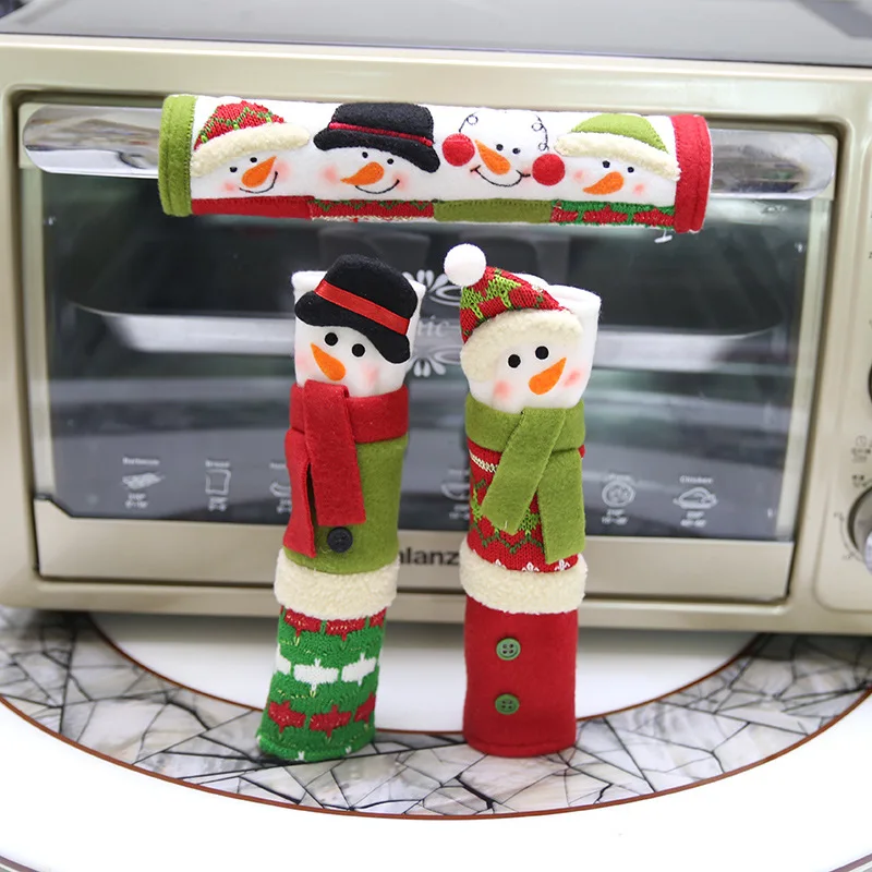 3 шт./компл. силиконовая перчатка для микроволновки Дверная ручка Крышка стерео Санта Клаус холодильник перчатка Рождественское украшение для кухни дома