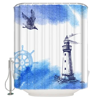 

Lighthouse Seagull Shower Curtain Bathroom Curtain Polyester Fabric Bath Curtain Washable Home Bath Decor