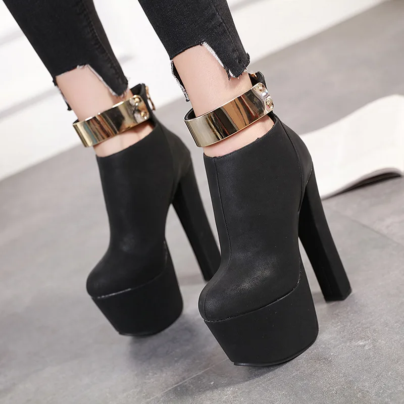 

Lace Up Boots Round Toe Women's Rubber Shoes Rain Bootee Woman 2019 Luxury Designer Low Heels booties Booties Ladies High Heel