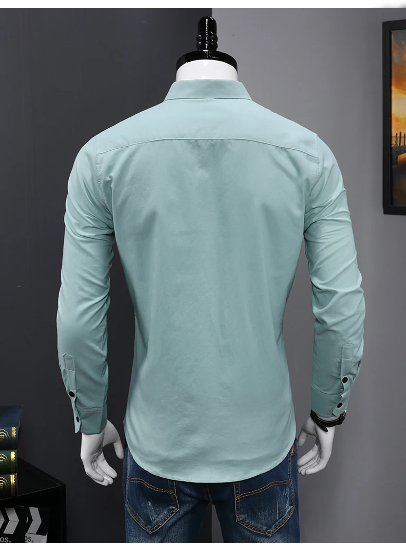 Fashion Cotton Shirt Men Long Sleeve Slim Fit Men's Casual Button-Down Shirt Formal Dress Shirts Men Clothes