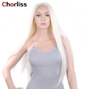 

28"Chorliss White Straight Synthetic Hair Lace Front Wigs Long Middle Part Fashion Wigs Heat Resistant Fiber Hair Wigs For Women