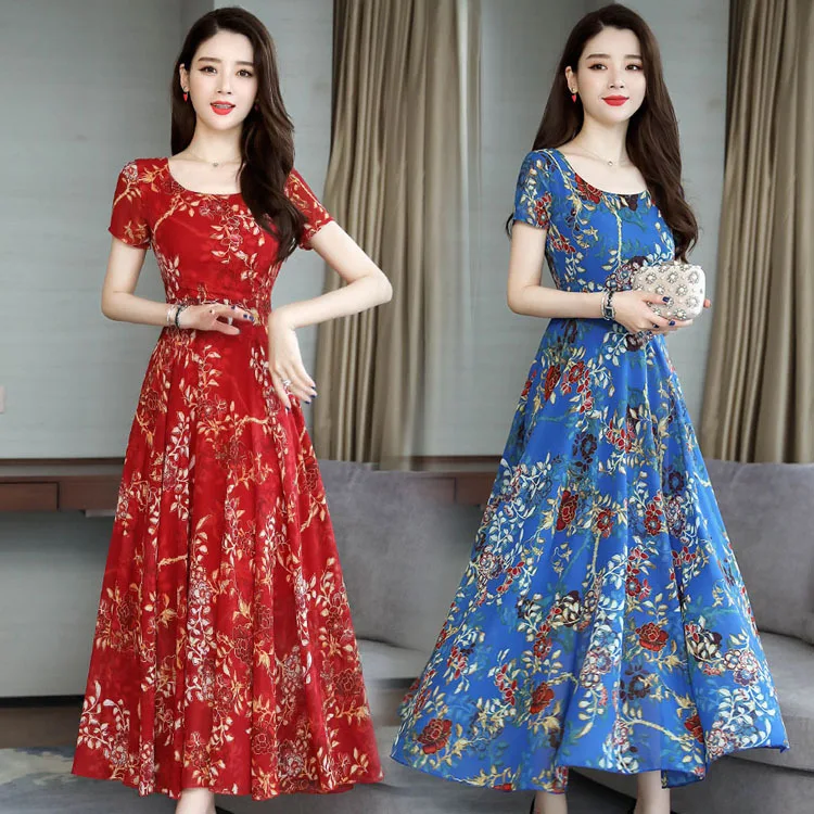 

2020 New Style Hot Selling Long Skirts Big Hemline Women's Dress Elegant Printed Dress Slimming Beach Skirt
