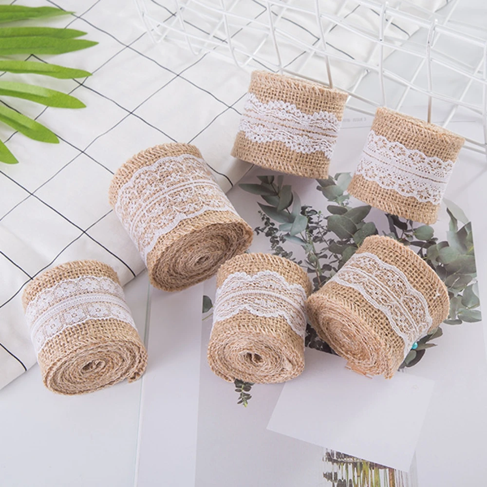 Lace Embroidered Ribbon Jute Burlap Rolls Hessian Lace Ribbon Roll Trim Edge Rope Rustic DIY Wedding Party Decoration Supplies