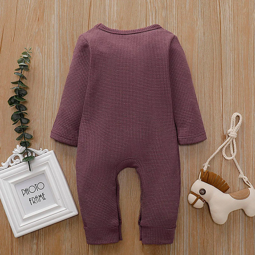 Baby Winter Rompers Infant Boys Girls Long Sleeve Solid Warm Romper Outfits Jumpsuit With Pocket Newborn Costume Overalls