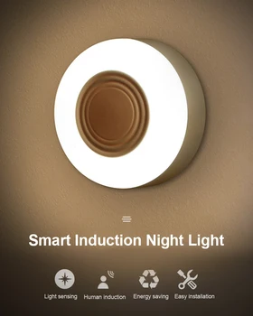 

New Intelligent Led Body Induction Lamp With Wireless Automatic Led Night Light Household Aisle Bedroom Round Wardrobe Lamp