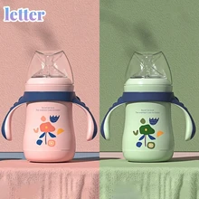 Termo de acero inoxidable con pajita para niños, botella de leche de 240ml/300ml, frascos de vacío, taza de agua térmica con dibujos animados
