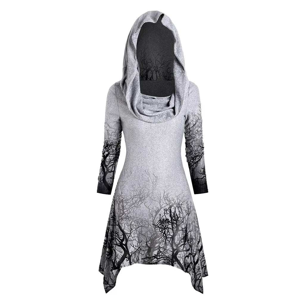 Halloween Women Cloak Tree Print Convertible Collar Asymmetrical Knitwear Top Ponchos And Capes Coats Ladies Outwear |