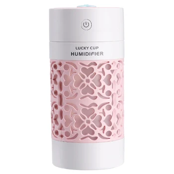 

3 in 1 Mini Air Humidifier 250Ml Car Aroma Diffuser USB Ultrasonic Humidifier with LED Lights USB Fan-Pink