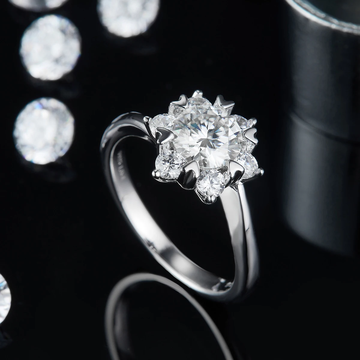 RICA FELIZ 925 Sterling Silver Moissanite Engagement Ring 1Ct D Color Round Moissanite Snowflake Halo Ring For Women Wedding RicaFeliz • 2022