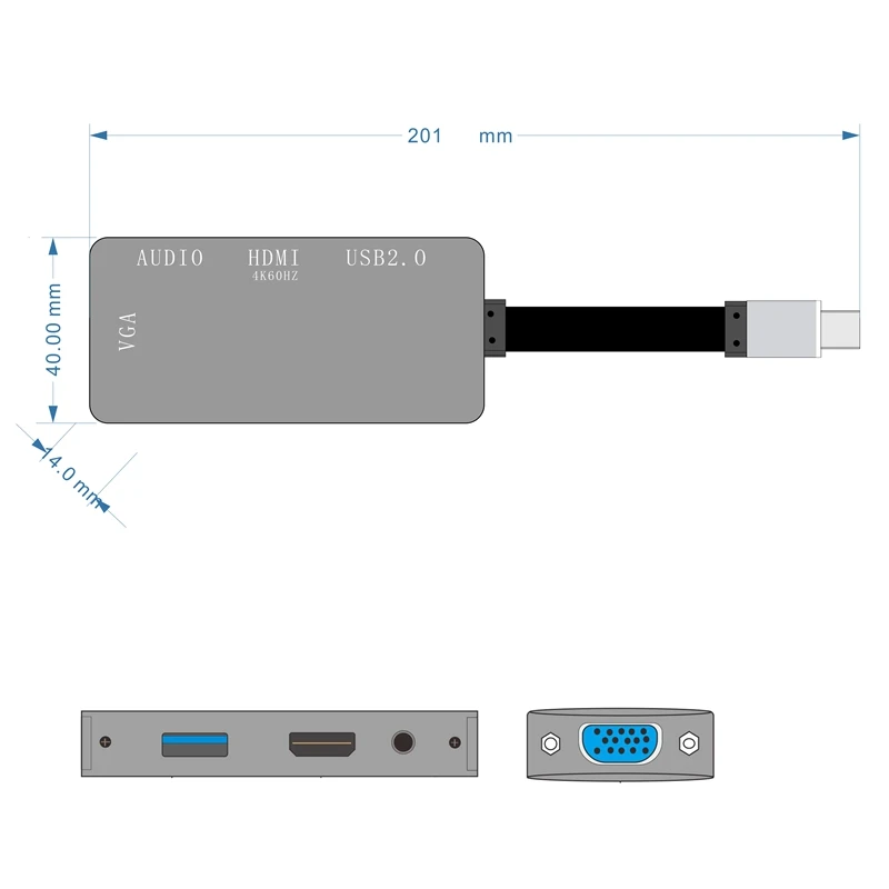 Usb type C к Hdmi Vga Usb2.0 аудио адаптер 3,5 мм разъем многопортовый концентратор для Macbook samsung Dell huawei P20 ноутбука