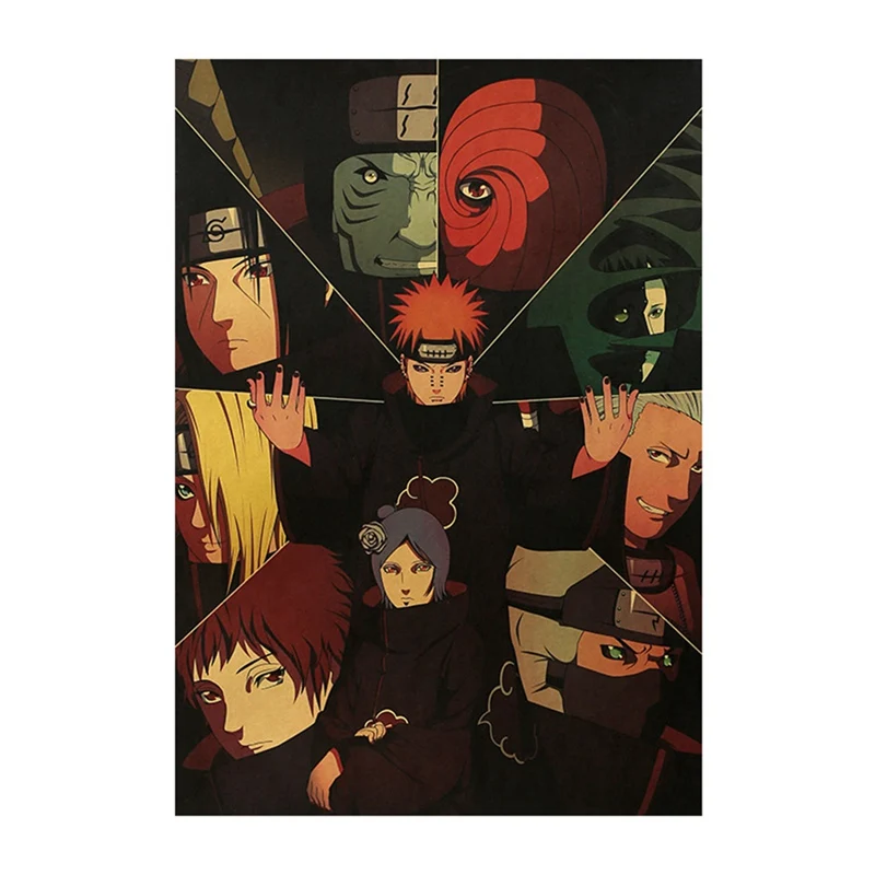 Personajes de Anime Vintage póster para decoración de habitación pegatinas carteles pared decoración de pared de arte Kraft pegatinas de papel para pared