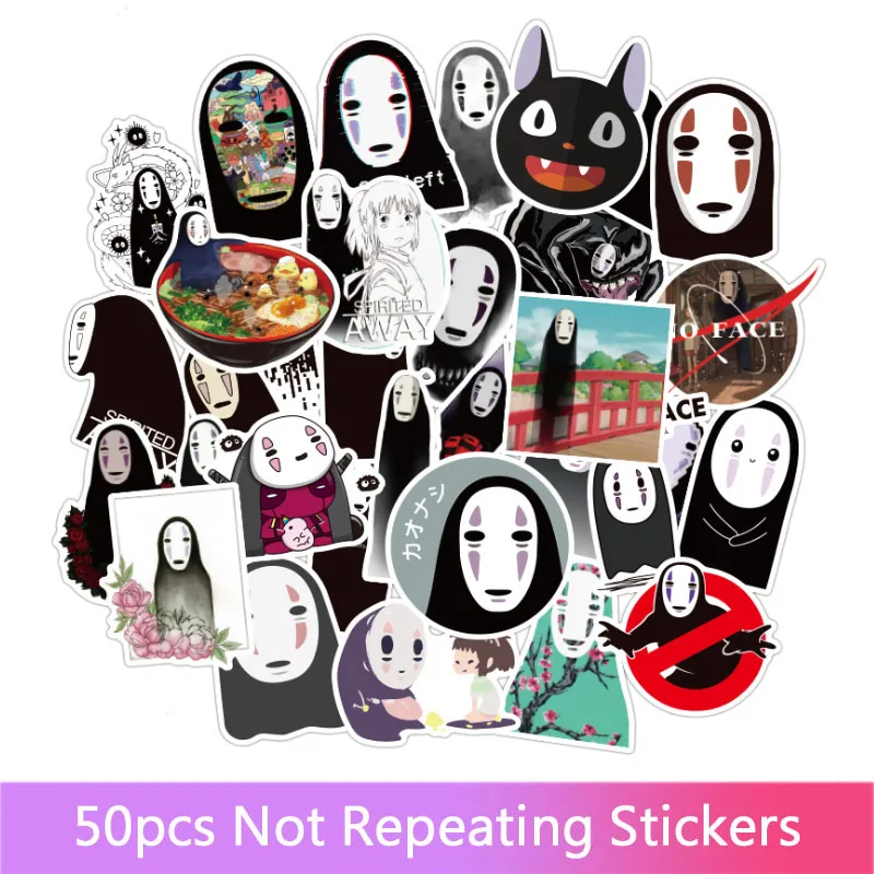 

50Pcs/Set Faceless Man Spirited Away Stickers PVC Anime Spirited Away No Face Man Stickers Snowboard Laptop For Kids Toys Gifts