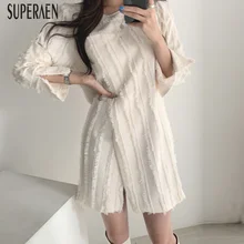 SuperAen, корейский стиль, женское платье, одноцветное, длинный рукав, осень, новинка, женское платье с круглым воротником, женская одежда