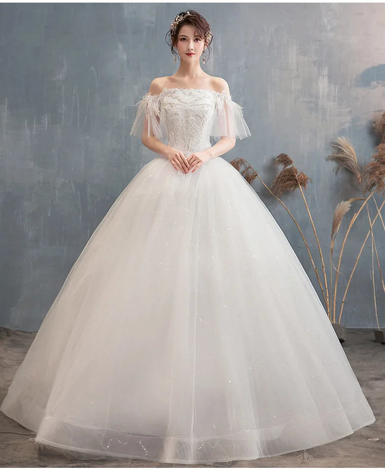 White Wedding Dresses Appliques Ruffle Sleeve Ball Gown Beaded Embroidery Tulle Elegant Wedding Gowns For Bride Robe De Mariage