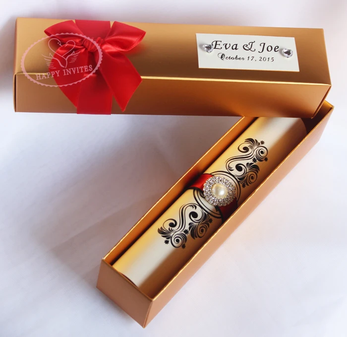 HI2052-26 Royal  Scroll Invitation Card with Golden Box