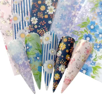 

WUF 5Pcs/Set Floral Nail Foils Nail Art Transfer Stickers 3D Flowers Leaf Designs Decorations Adhesive Wraps Tattoo Manicure