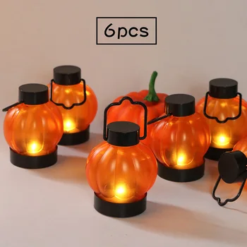 

6pcs Halloween Pumpkin LED Lanterns Battery Powered Hanging Lantern Holiday Lights Halloween Party Bar Home Decoration