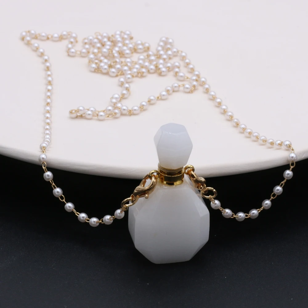 Natural White jade Perfume Bottle Pendants +Free Two Eyes Pearls Chains For Jewelry Making DIY Bracelet Necklace Accessories | Украшения и