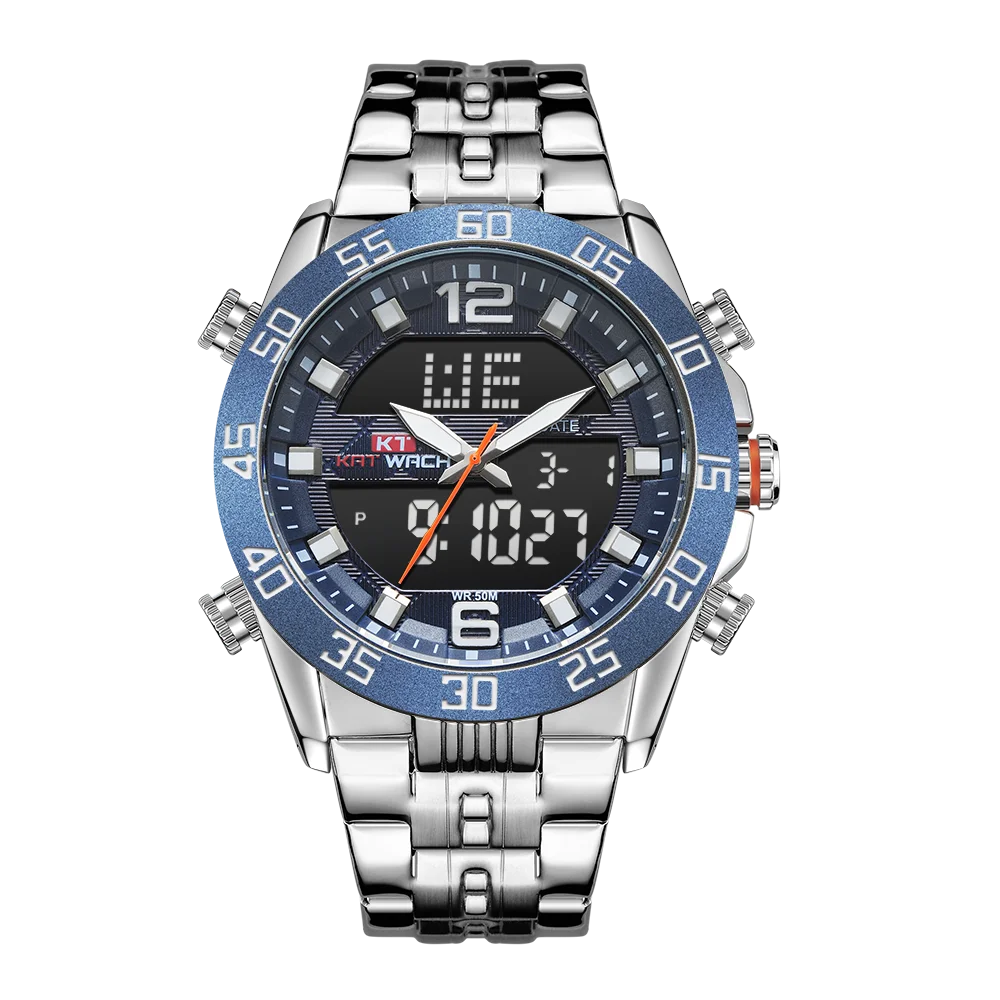 Мужские кварцевые аналоговые цифровые часы KT роскошные модные спортивные