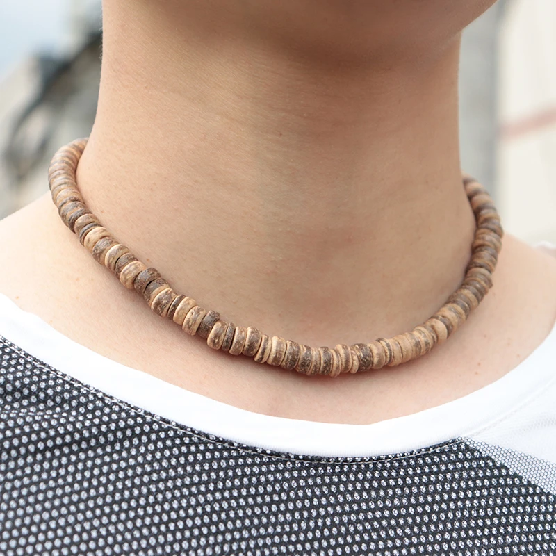 Minimalistischen Herren Halskette Natürliche Wenge Holz Kragen Freund Geschenk 4/6/8mm Disc Perlen Erkek Kolye Neck zubehör Halsreif Collier – Detail 4
