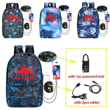 

USB Charging Backpack Men game Fortnite Student Boy Schoolbag Laptop Backpacks Anime School Bag Anti-theft with Lock Toys Gifts