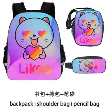 

New LIKEE Video App Backpack 3D Print Likee 3pcs/set Bag Double Layer Zipper Back Pack Pencil Case Bagpack Russia Type Bookbag
