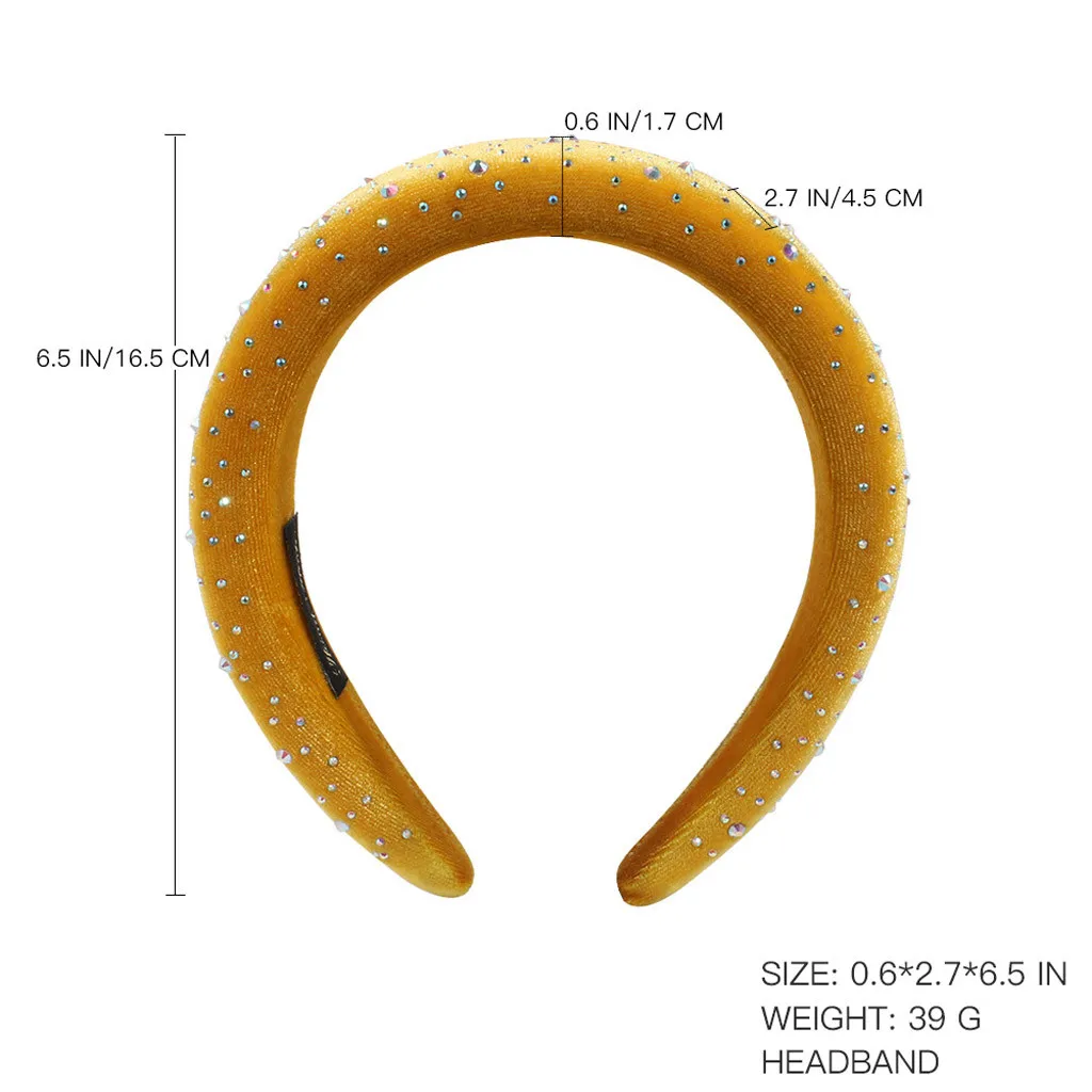 Модный обруч на голову для девочек, губчатая бархатная повязка на голову, стразы, Женская повязка на голову с широкими краями, женские аксессуары для волос