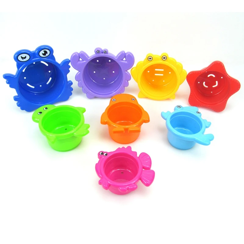 Штабелирование чашек игрушки для купания для малышей: укладчик морских животных с отверстиями для разбрызгивания воды и просеивания песка