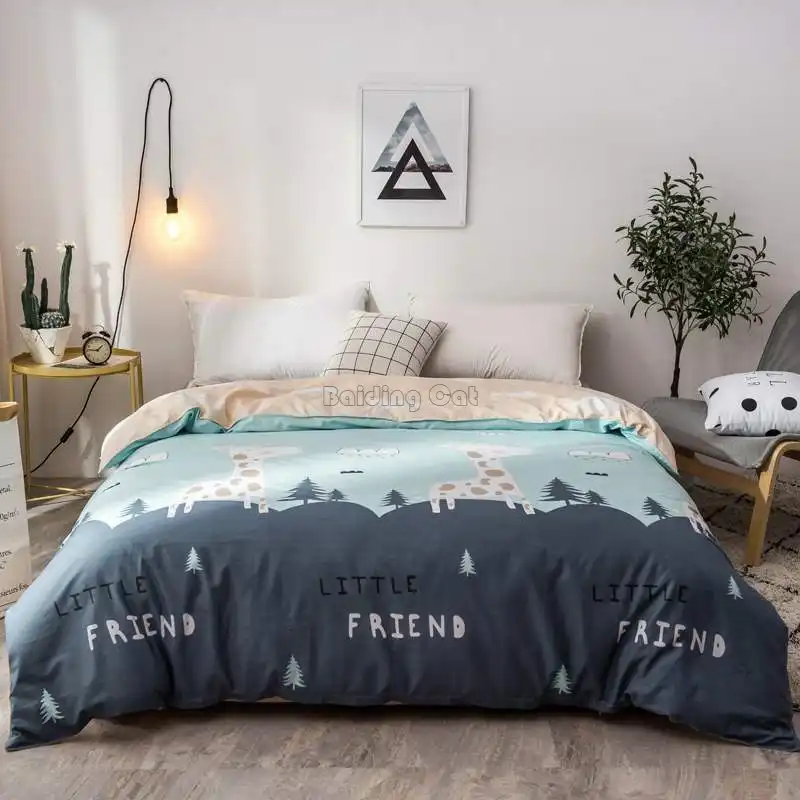 Cartoon Green Forest Fawn Printed Duvet Cover 100 Cotton Quilt