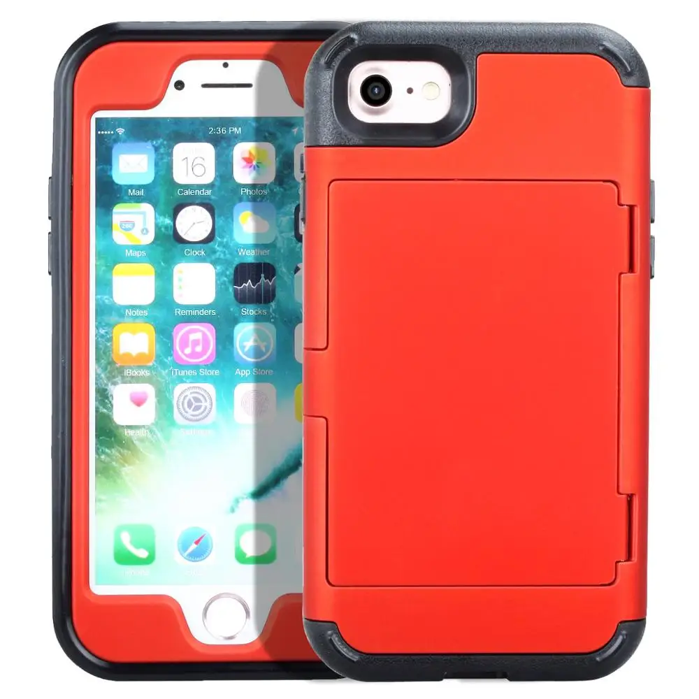 Red Чехлы для телефонов для iPhone 8, 7, 6s Plus, армированный скользящий держатель для карт, слот для макияжа, роскошный Твердый Чехол для мобильного телефона для iPhone 6, 6s Plus - Цвет: Red