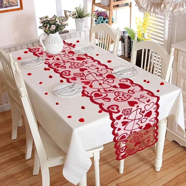 Valentine's Day Table Runner Placemats Love Red Heart Lace Table