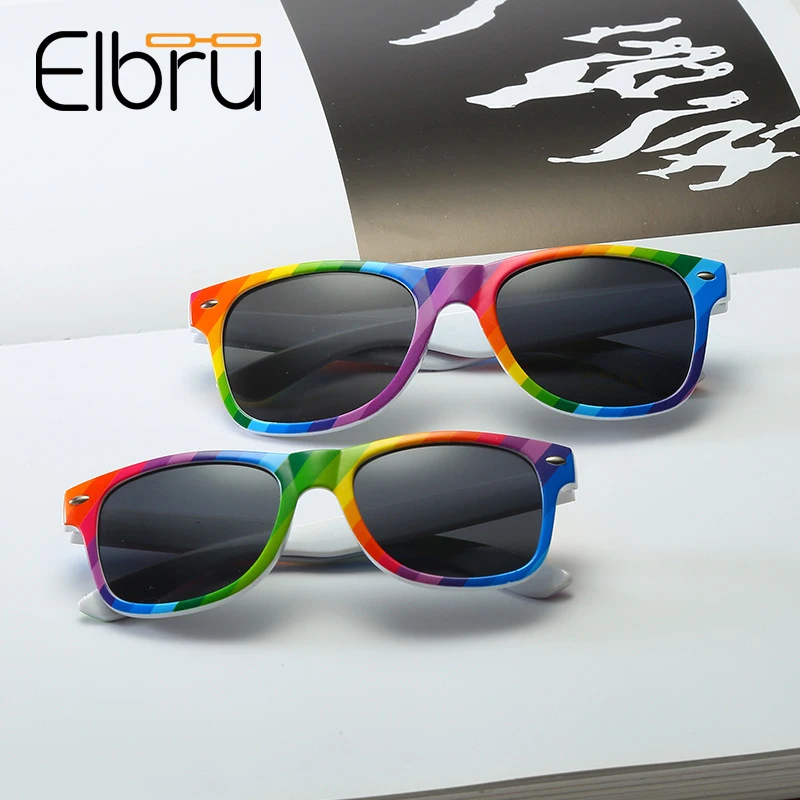 

Elbru Colorful Rainbow Sunglasses Kids Brand Designer Square Sun Glasses Men Women Anti UV400 Shades Eyeglasses Eyewear